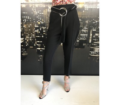 TEST Elisabetta Franchi pantalone color nero in crepe con cintura