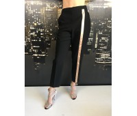 Elisabetta Franchi pantalone color nero con striscia tessuto laterale Taglia 46