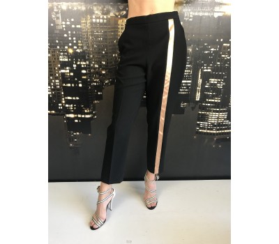 Elisabetta Franchi pantalone color nero con striscia tessuto laterale Taglia 46