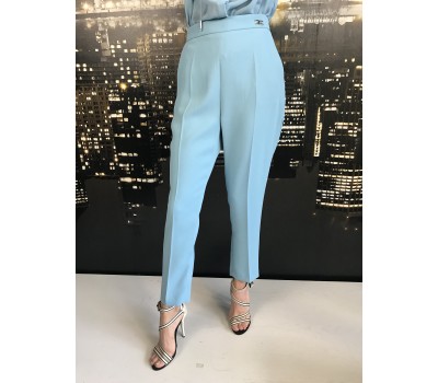 Elisabetta Franchi pantalone stile classico della maison colore celeste Taglia 44