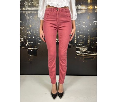 Elisabetta franchi pantalone jeans skinny stampa con glitter colore rosso melograno misura 25 26 27