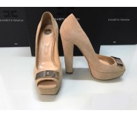 Elisabetta Franchi scarpe Décolleté  donna colore beige in vera pelle scamosciata piastra in ottone con log su tomaia tacco 12 cm  misura 36/38/39