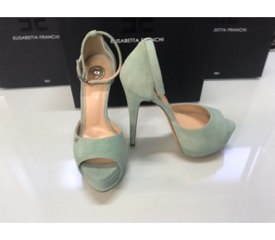  Elisabetta Franchi Sandali a  tacco in pelle di camoscio colore verde chiaro misura 36 37 38