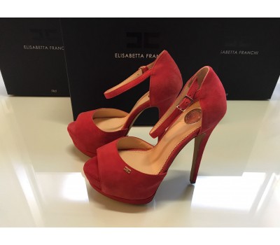  Elisabetta Franchi Sandali a tacco  plateau scamosciato colore rosso chiaro misura 36  38