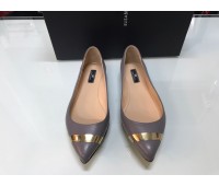 Elisabetta Franchi scarpe ballerine in vera pelle colore grigio fascia di ottone foglia oro su tomaia misura 36/37