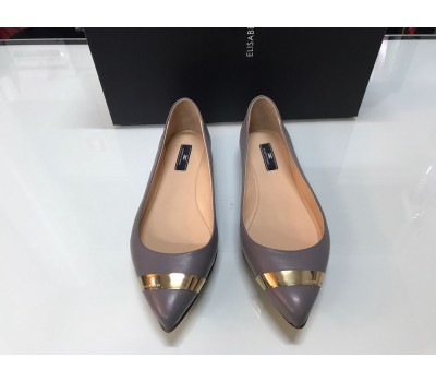 Elisabetta Franchi scarpe ballerine in vera pelle colore grigio fascia di ottone foglia oro su tomaia misura 36/37