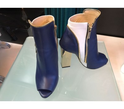 Elisabetta Franchi Stivaletti color blu e bianco con tacco 10 cm chiusura a zip Misura 36