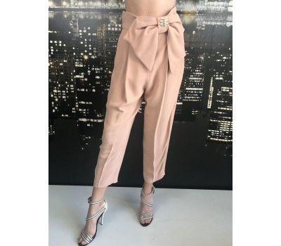 Elisabetta Franchi pantalone color cappuccino con fiocco in vita taglia 44