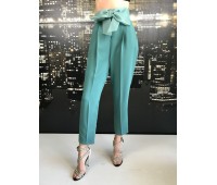 TEST-Polina Elisabetta Franchi pantalone colore verde con fiocco raso in vita tg 42