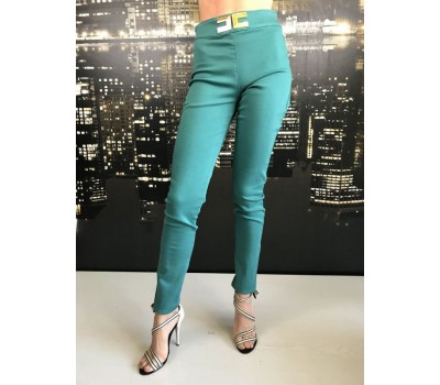 TEST-Polina Elisabetta Franchi pantalone colore verde con brand in vita tg 46