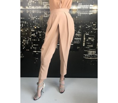 Elisabetta Franchi pantalone colore beige con drappeggio a vita alta taglia 40/44