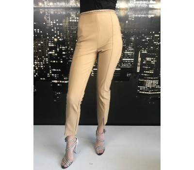 Elisabetta Franchi pantalone skinny colore beige a vita alta con catena taglia 38/40/42