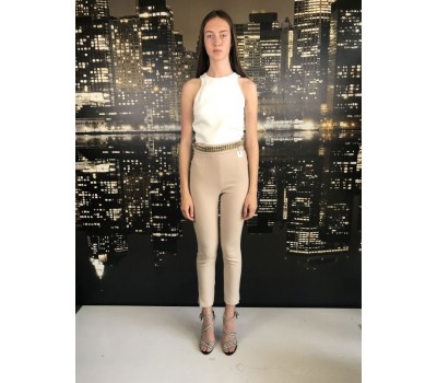 TEST-Polina Elisabetta Franchi pantalone lana con catena colore cappuccino tg 38/40/42