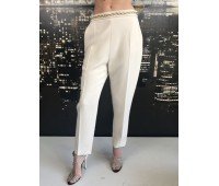 Elisabetta Franchi pantalone colore beige con catena in vita taglia 44