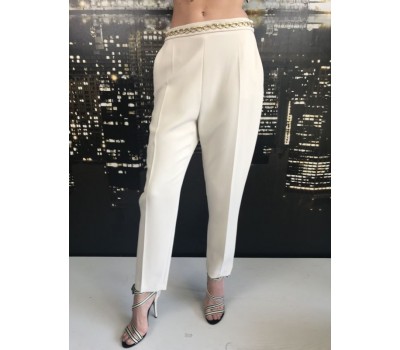 Elisabetta Franchi pantalone colore beige con catena in vita taglia 44