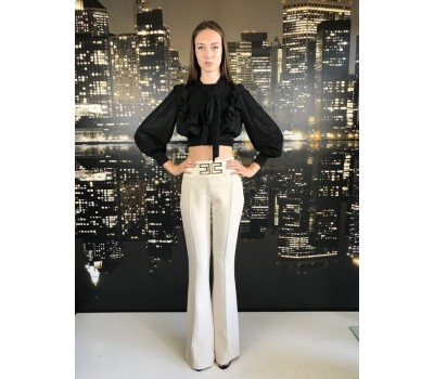 TEST-Polina Elisabetta Franchi pantalone colore burro con log brand in vita  tg