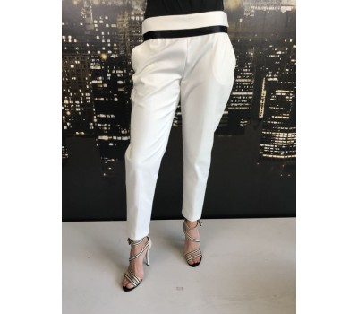 TEST-Polina Elisabetta Franchi pantalone vita alta due tasche con faccia nera colore bianco tg 42