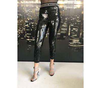 Elisabetta Franchi pantalone nero similpelle e paillettes taglia 40/42