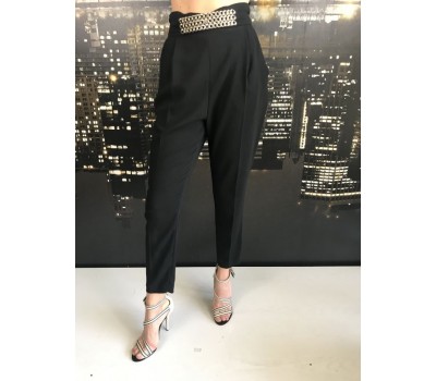 Elisabetta Franchi pantalone colore nero con due tasche con targa in ottone gold taglia 42