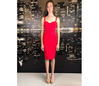 ELISABETTA FRANCHI abito midi al ginocchio, Disponibile colore nero e rosso ,, con accessori catena sul spalla chiusura zip lungo 105 cm misura 38