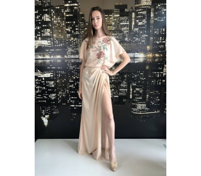 Elisabetta Franchi bellissimo Abito lungo colore beige   con fantasia floreale e cintura misura /42/44