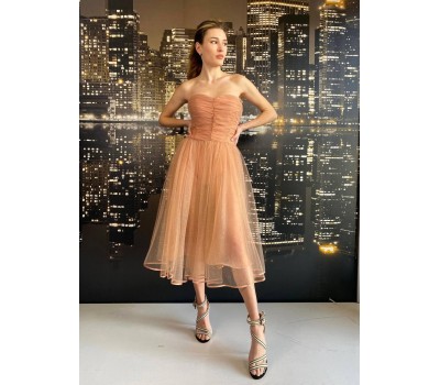  ELISABETTA FRANCHI ABITO IN TULLE CON BUSTIER COLOR ROSA CIPRIA TG 44