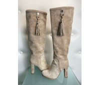 Elisabetta Franchi stivali sopra il ginocchio in vera pelle scamosciata colore beige misura 36