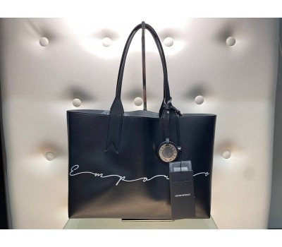 EMPORIO ARMANI Borsa A MANO COLORE NERO FODERA INTERNA COLORE ARGENTO CON PORTAFOGLIO ESTRABILE LOG CENTRALE IN OTTONE MISURA 43x51