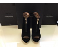 Elisabetta Franchi scarpe  stivaletti colore nero in vera pelle punta aperta suola in vero cuoio tacco 12 cm misura 37