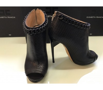 Elisabetta Franchi scarpe Décolleté  a stivaletti colore nero in vera pelle punta aperta suola in vero cuoio tacco 12 cm misura 37