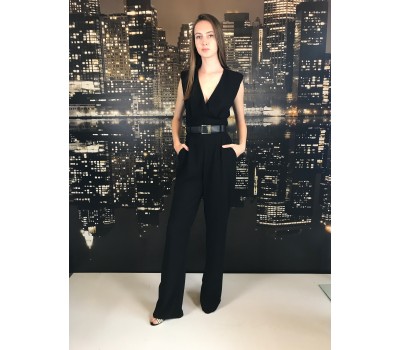  Elisabetta Franchi salopette tuta color nero con cintura ,scollatura a V  taglia 44