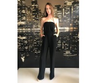  Elisabetta Franchi tuta salopette color nero body a scollo aperto, pantalone con Tasche e log taglia 40/42