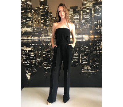  Elisabetta Franchi tuta salopette color nero body a scollo aperto, pantalone con Tasche e log taglia 40/42