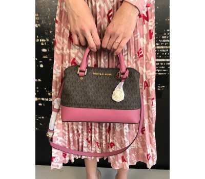 Michael Kors borsa a mano in vera pelle bicolore rosa marrone. tasca interna chiusura a zip log in ottone tre scomparti piu tracolla misura 21x20 tracolla 100 cm