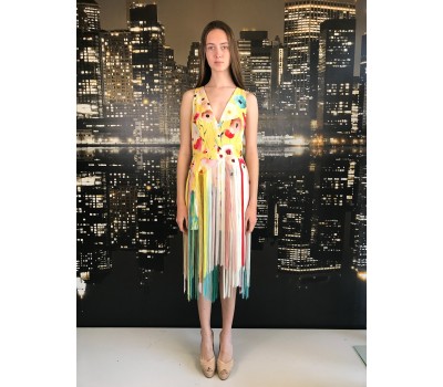 Elisabetta Franchi abito midi Multicolor , fantasia floreale e frange lungo la gonna  taglia 42