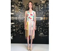 Elisabetta Franchi abito midi Multicolor , fantasia floreale e frange lungo la gonna TES 009   taglia 42