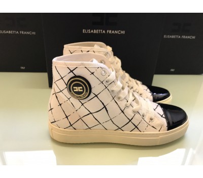 Elisabetta franchi sneakers tela stampa righe ,Colore bianco log su tomaia , chiusura a zip, sula in gomma misura 36/40