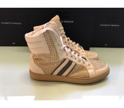 Elisabetta Franchi scarpe sneakers donna in vera pelle colore beige. Allacciatura in filo misura 37/39