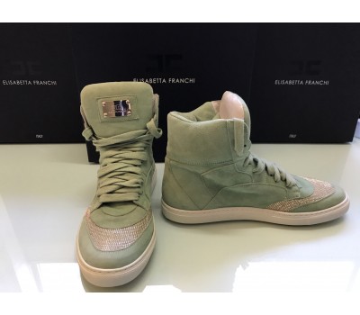 Elisabetta Franchi scarpe sneakers donna in vera pelle colore verde. Allacciatura in filo misura 37