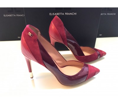  Elisabetta franchi Scarpe Décolleté in vera pelle scamosciata rossa log su tomaia tacco 11 misura 36