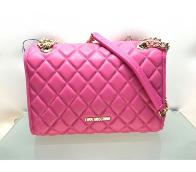 Love moschino borsa tracolla 100 cm colore rosa chiusura a zip fodera in tessuto  interna con tasca log centrale in ottone smaltato misura 27x18