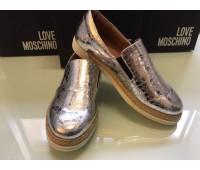 Moschino love sneakers donna in vera pelle colore argento suola in gomma misura 37/38