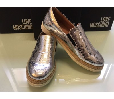 Moschino love sneakers donna in vera pelle colore argento suola in gomma misura 37/38