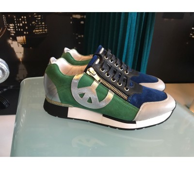 Love Moschino sneakers uomo vera pelle colore blu verde logo su tomaia e zip suola in gomma  tg  44 45