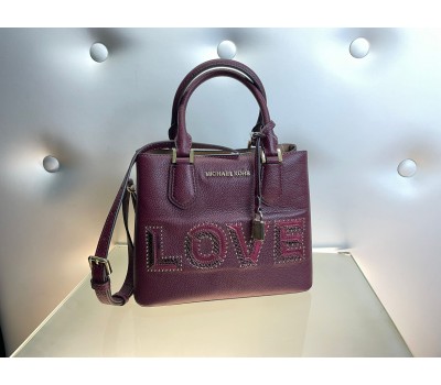 Michael Kors borsa a mano piu tracolla in vera pelle colore rosso melograno con decorazione love