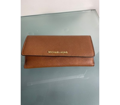 Michael Kors portafoglio donna, colore marrone log in ottone,